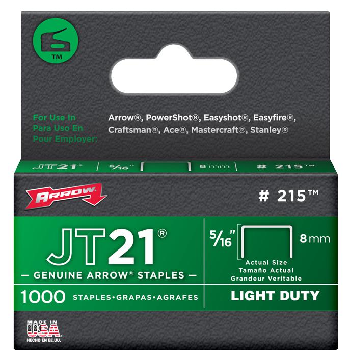 Arrow Fastener 215 8Mm Jt21/jt27 Staples (Pk 1000)