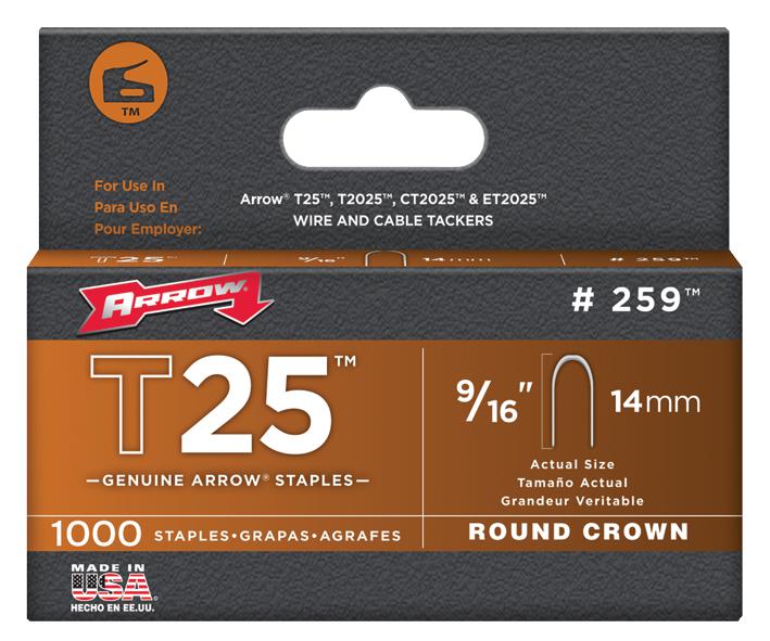 Arrow Fastener T25 9/16 Staple. Staples For T-25, 14Mm (Pk 1000)