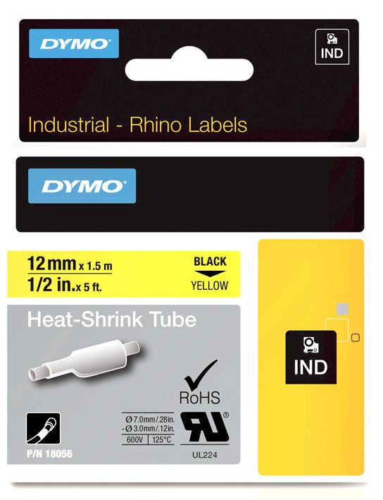 Dymo S0718310 Tubing, Heat Shrink, Yellow, 12Mm