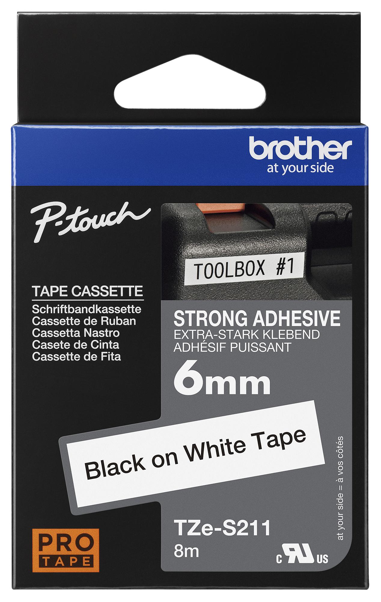 Brother Tze-S211 Tape, Black On White, 6Mm