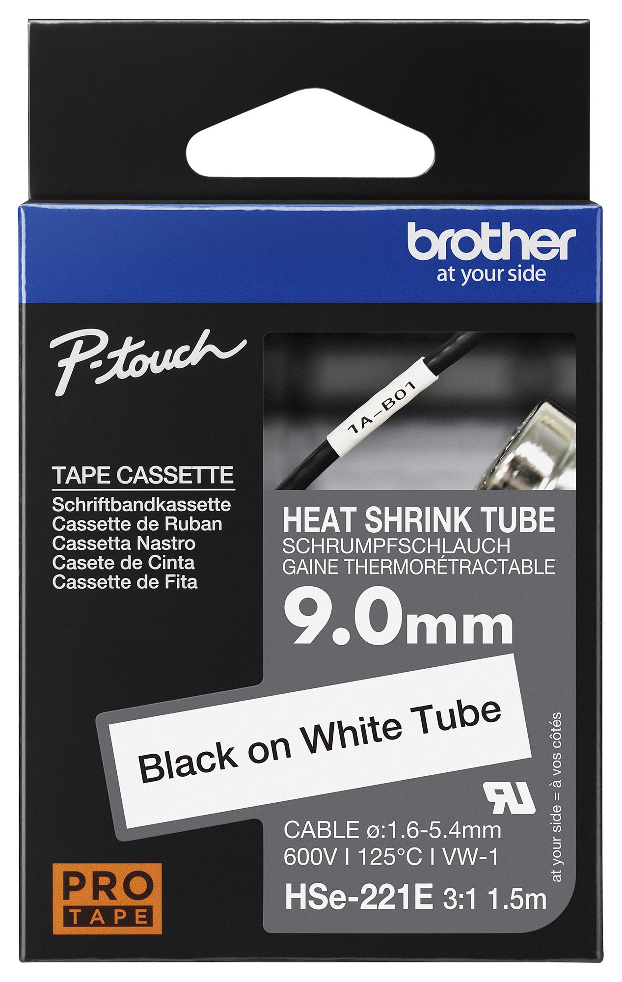 Brother Hse221E Wire Marker, Blk On Wht, 1.5Mx9Mm