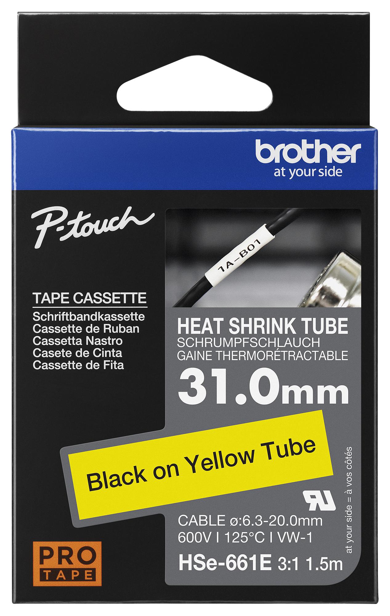 Brother Hse661E Wire Marker, Blk On Ylw, 1.5Mx31Mm