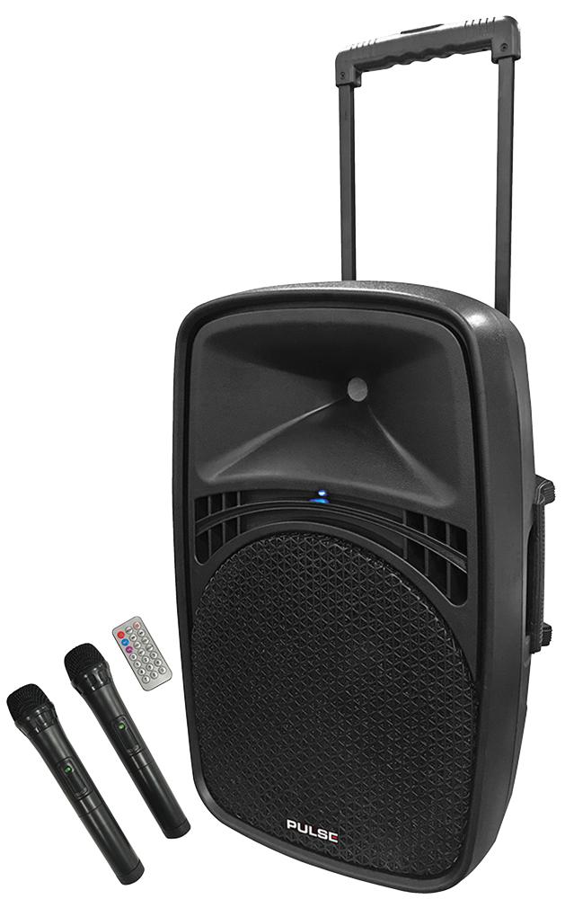 Pulse Pls-12Pa 12In Portable Pa Speaker, 2-Uhf Mics