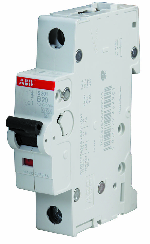 Abb S201-B20 Circuit Breaker, Thermal Mag, 1 Pole