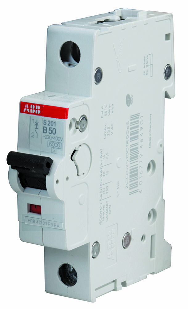 Abb S201-B50 Circuit Breaker, Thermal Mag, 1 Pole