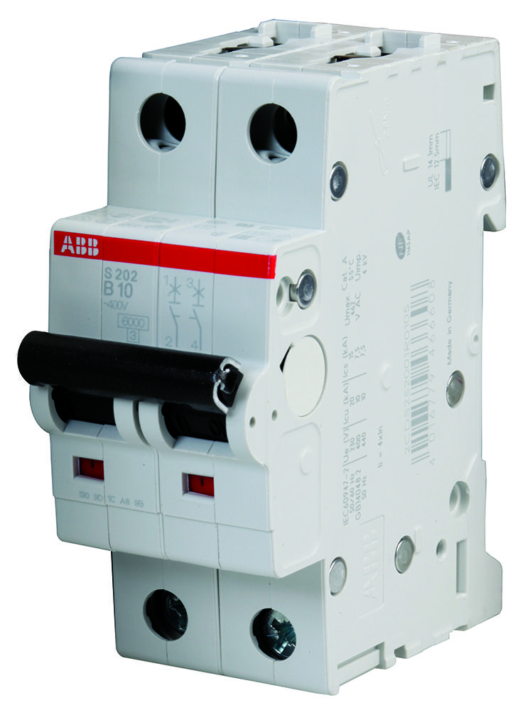 Abb S202-B10 Circuit Breaker, Thermal Mag, 2 Pole