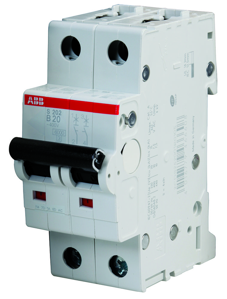 Abb S202-B20 Circuit Breaker, Thermal Mag, 2 Pole