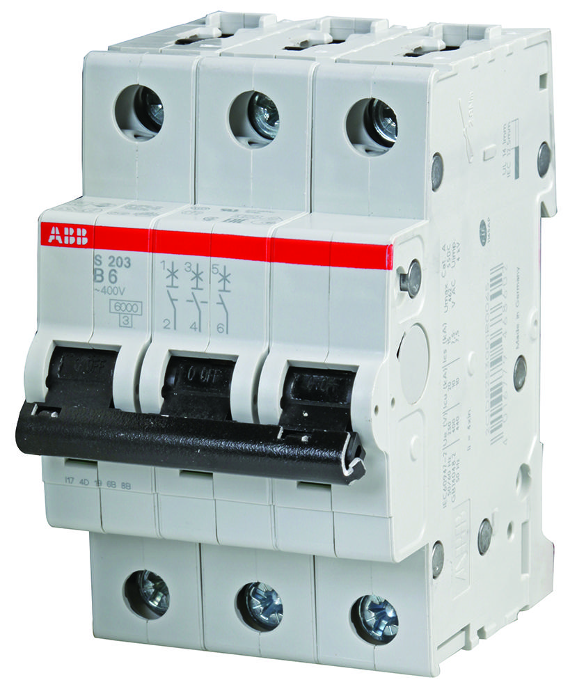 Abb S203-B6 Circuit Breaker, Thermal Mag, 3 Pole