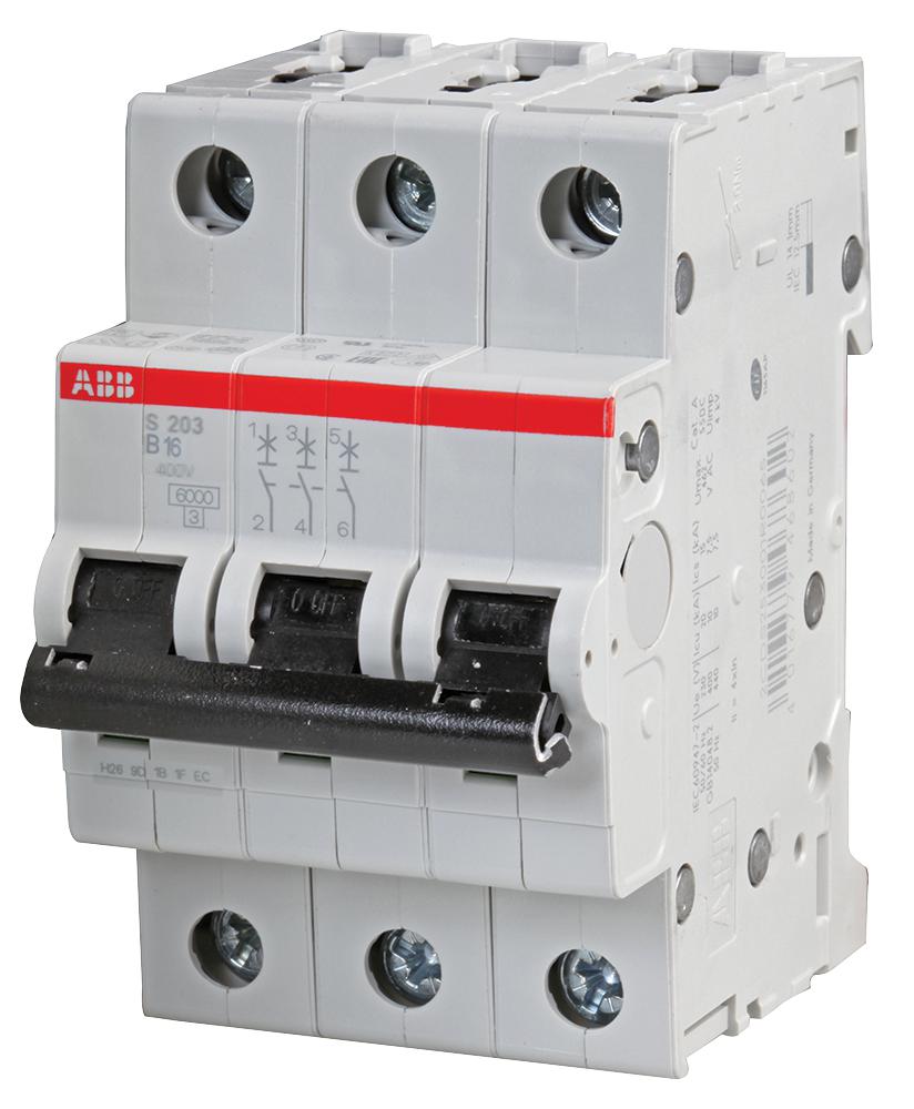 Abb S203-B16 Circuit Breaker, Thermal Mag, 3 Pole