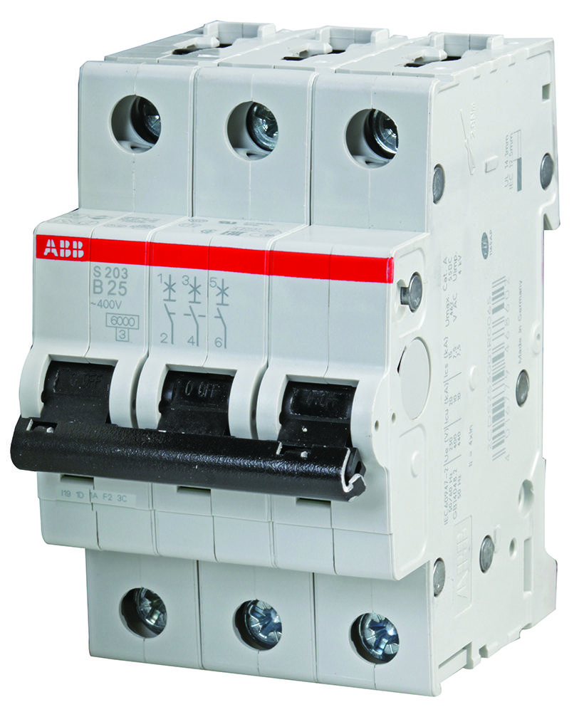 Abb S203-B25 Circuit Breaker, Thermal Mag, 3 Pole