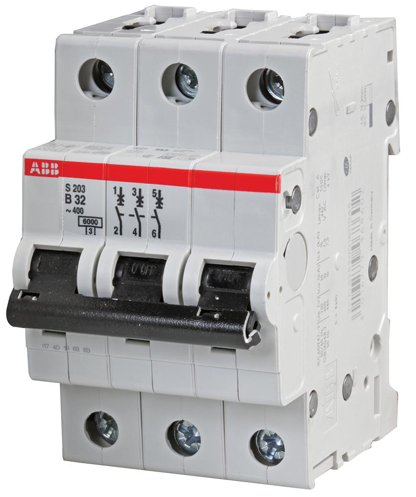 Abb S203-B32 Circuit Breaker, Thermal Mag, 3 Pole