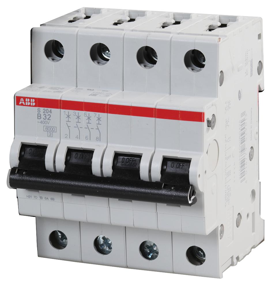 Abb S204-B32 Circuit Breaker, Thermal Mag, 4 Pole