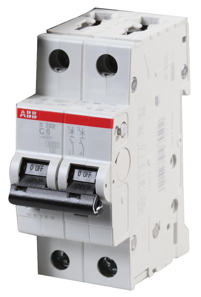 Abb S202-C6 Circuit Breaker, Thermal Mag, 2 Pole