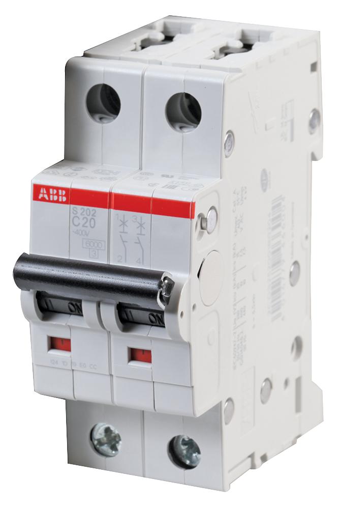 Abb S202-C20 Circuit Breaker, Thermal Mag, 2 Pole