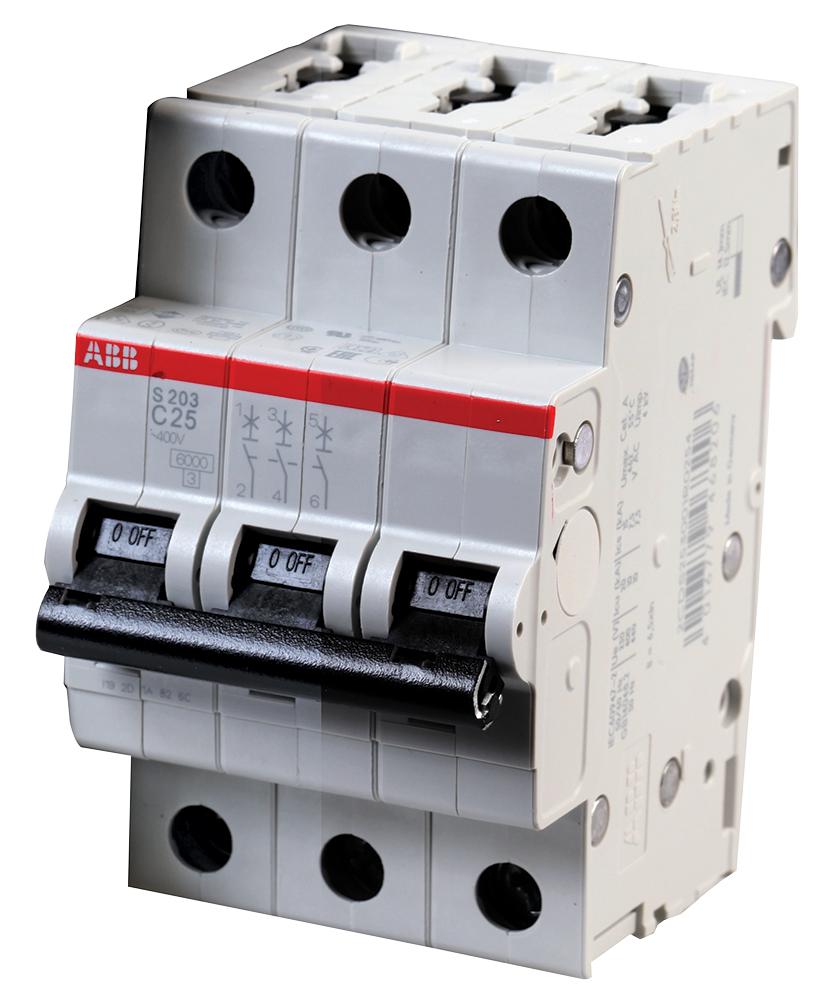 Abb S203-C25 Circuit Breaker, Thermal Mag, 3 Pole