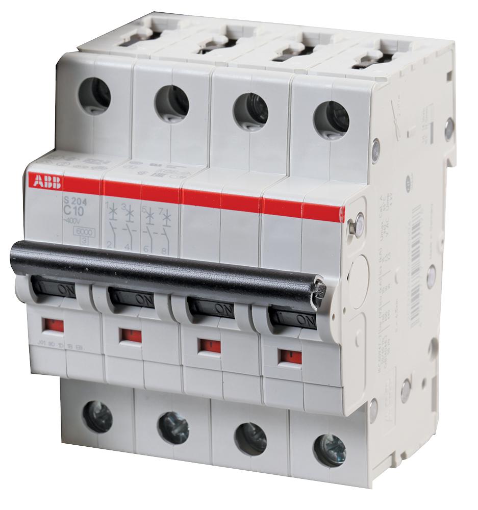 Abb S204-C10 Circuit Breaker, Thermal Mag, 4 Pole