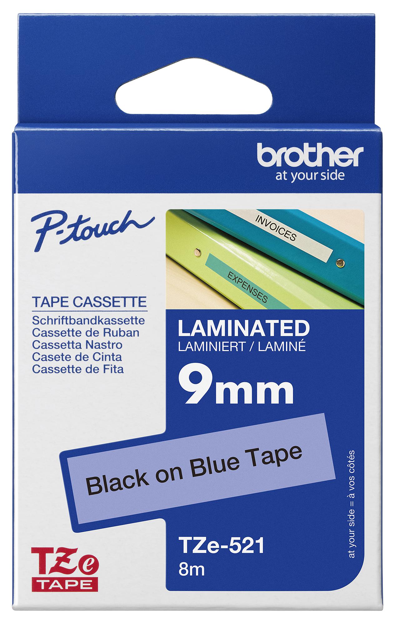 Brother Tze521 9Mm Black On Blue Tape