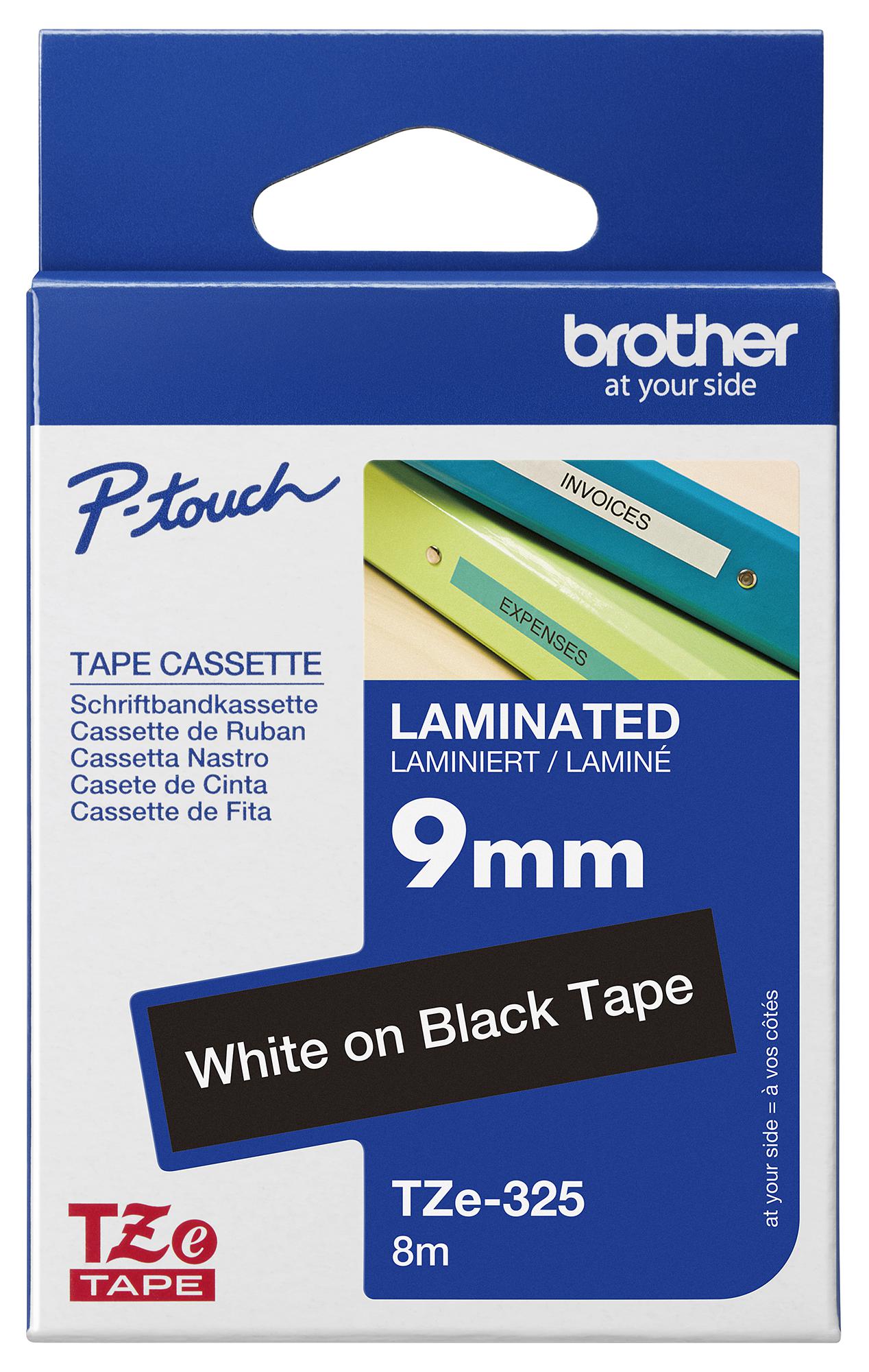 Brother Tze325 9Mm White On Black Tape