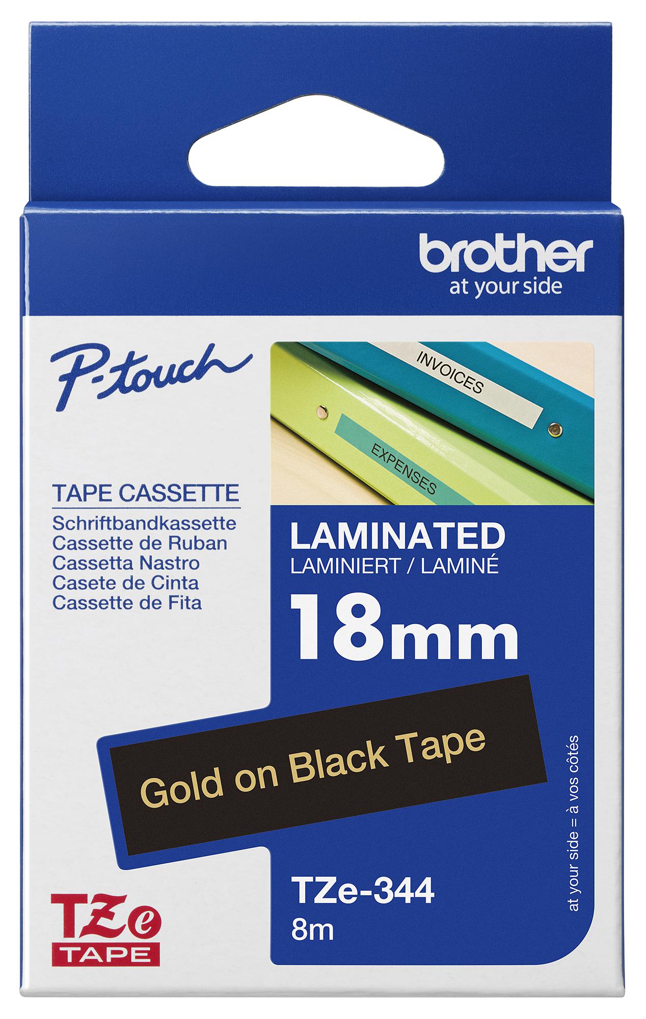 Brother Tze344 18Mm Gold On Black Tape