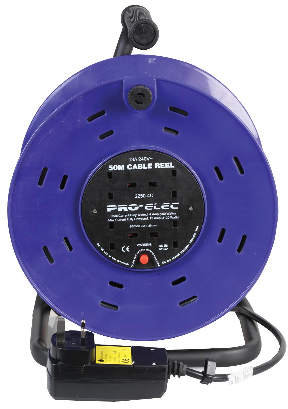 Pro Elec Pelb1648 Cable Reel 4 Way Rcd 50M