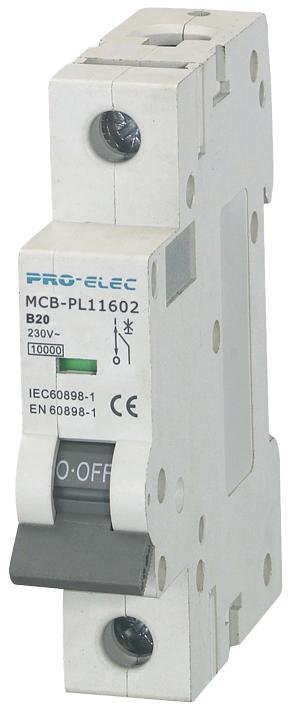 Pro Elec Aub7 1P  B20A Thermal Mag Ckt Breaker, 1P, 20A, 230Vac