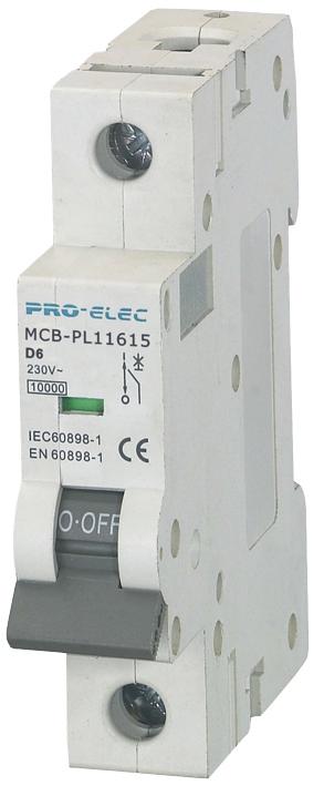 Pro Elec Aub7 1P D6A Thermal Mag Ckt Breaker, 1P, 6A, 230Vac