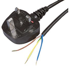 Pro Elec Pe01027 Power Cord, Uk Plug-Free End, 3M