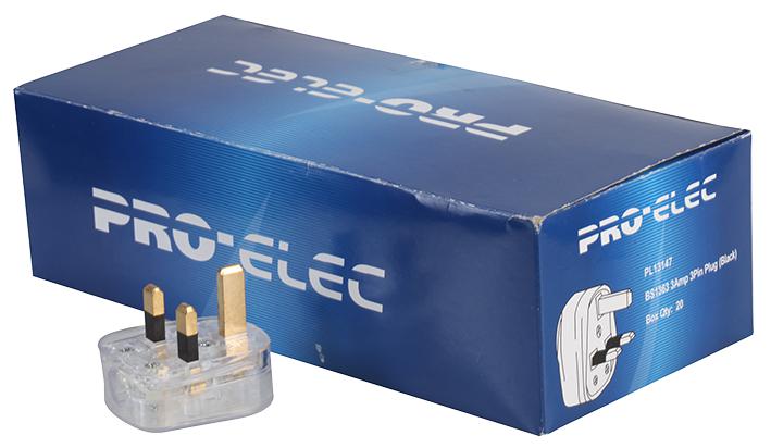 Pro Elec 9518-13A 20/box Mains Plug,transparent,13A Fuse, Box X20