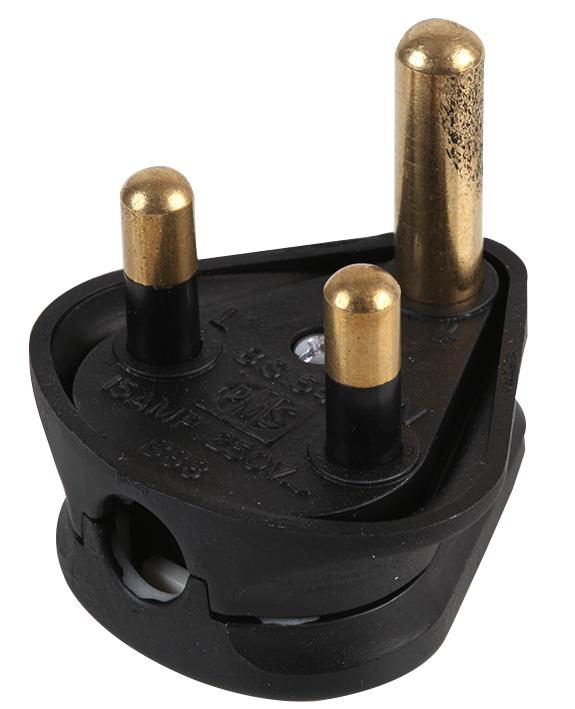 Pro Elec 888 Black Round Pin Mains Plug 15A Black