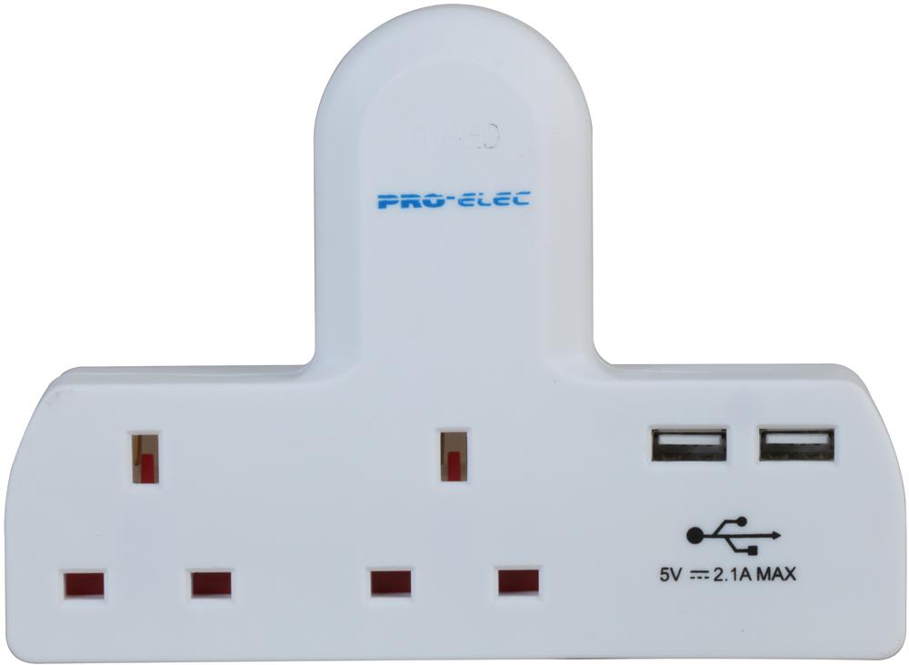 Pro Elec 2358U Adaptor Two Way With Two Usb Ports