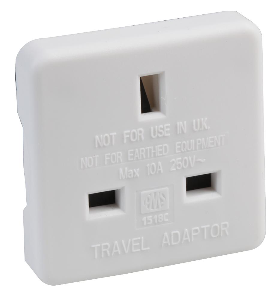 Pro Elec 1518C Wht Travel Adapter, 10A, 250V, White