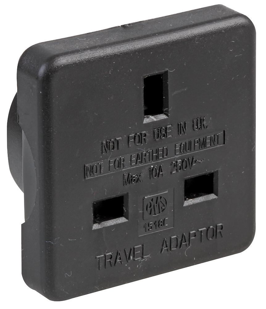 Pro Elec 1518C Blk Travel Adapter, 10A, 250V, Black