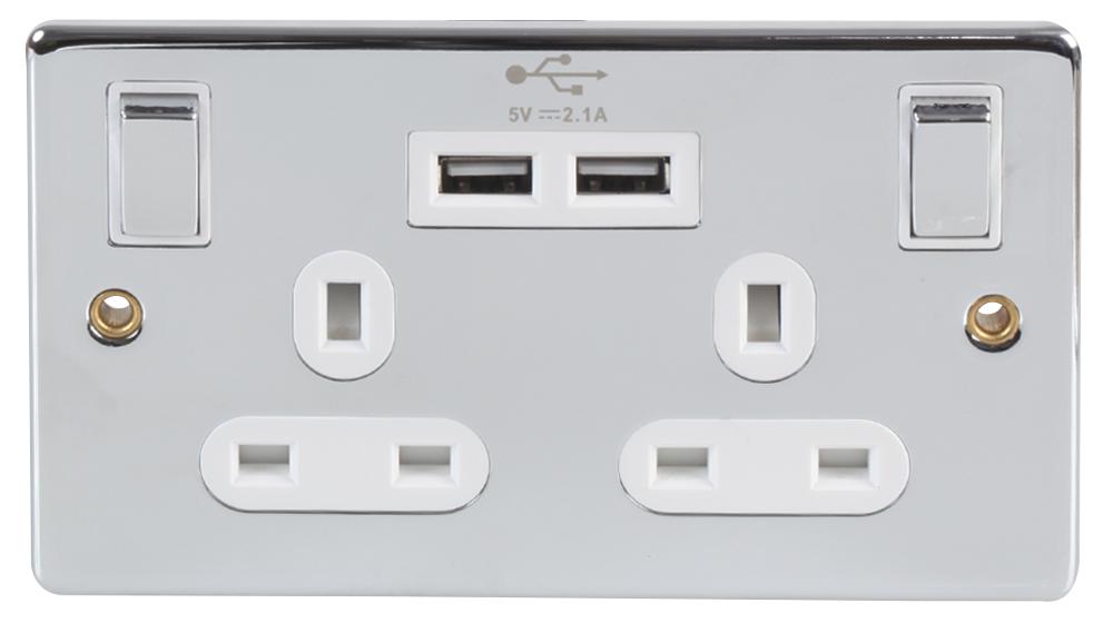 Pro Elec Pc2213U Switched Socket, 2-Gang, 13A, 250V