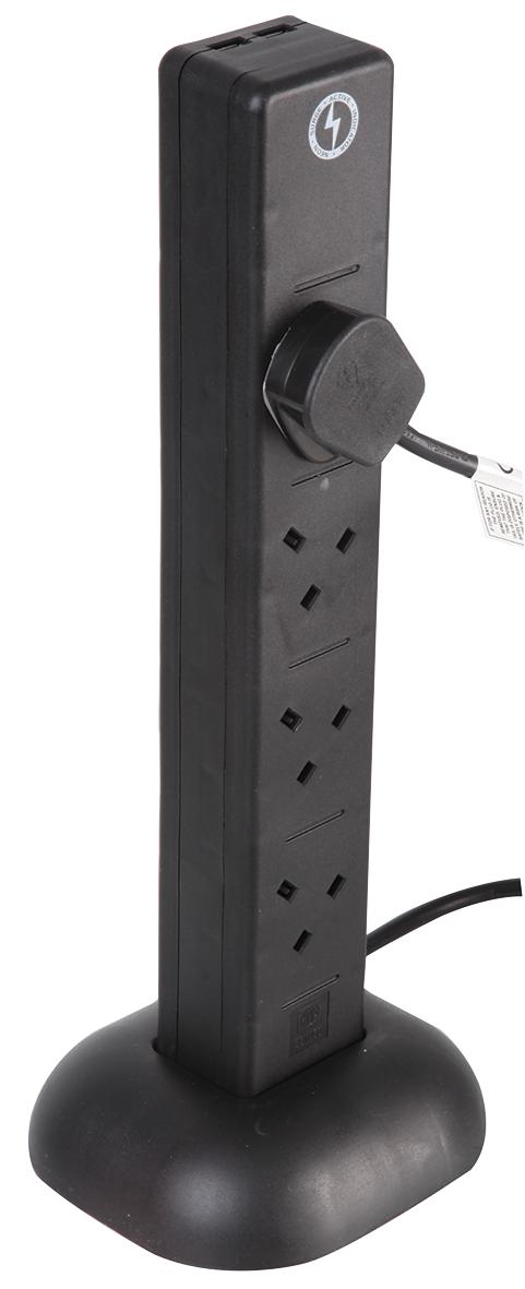 Pro Elec Pel00133 Extension Tower 8G Surge Black Usb 2M