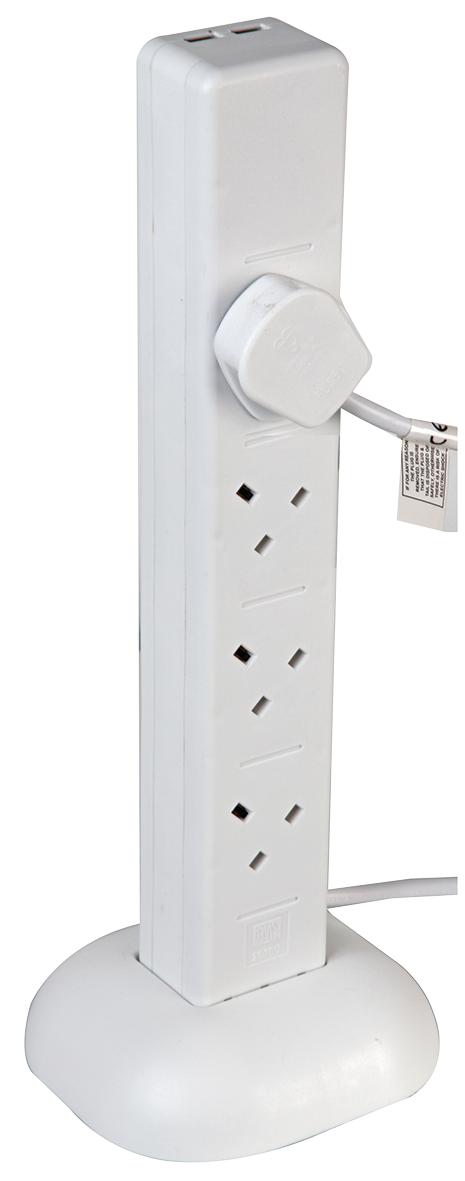 Pro Elec Pel00130 Extension Tower 8 Gang With 2 Usb Wht 1M