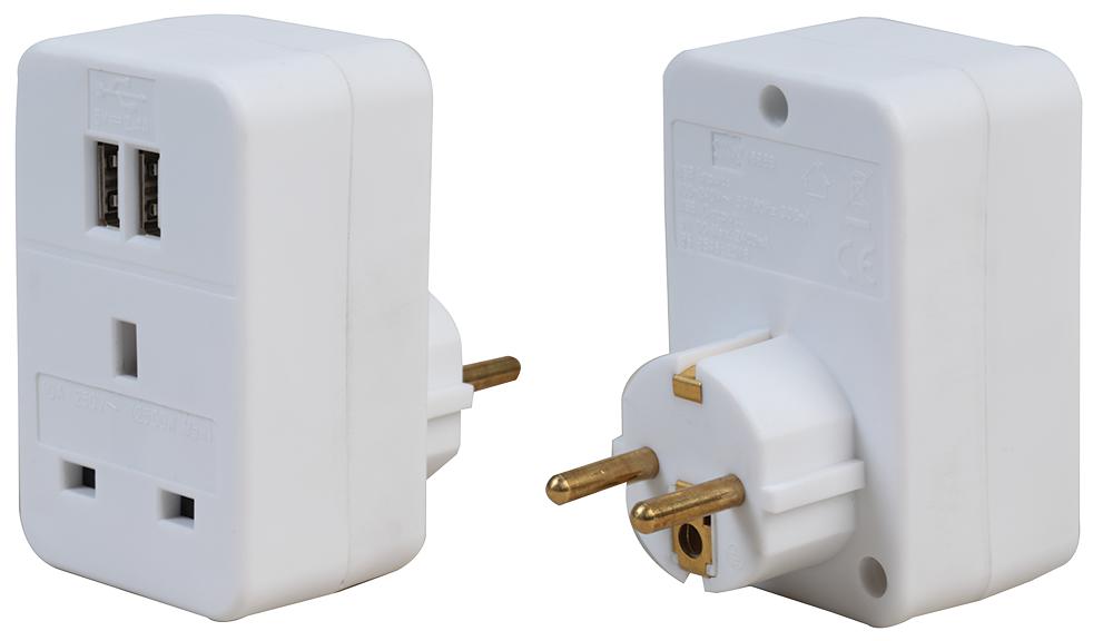 Pro Elec Pel00961 Travel Adaptor Euro With Twin Usb