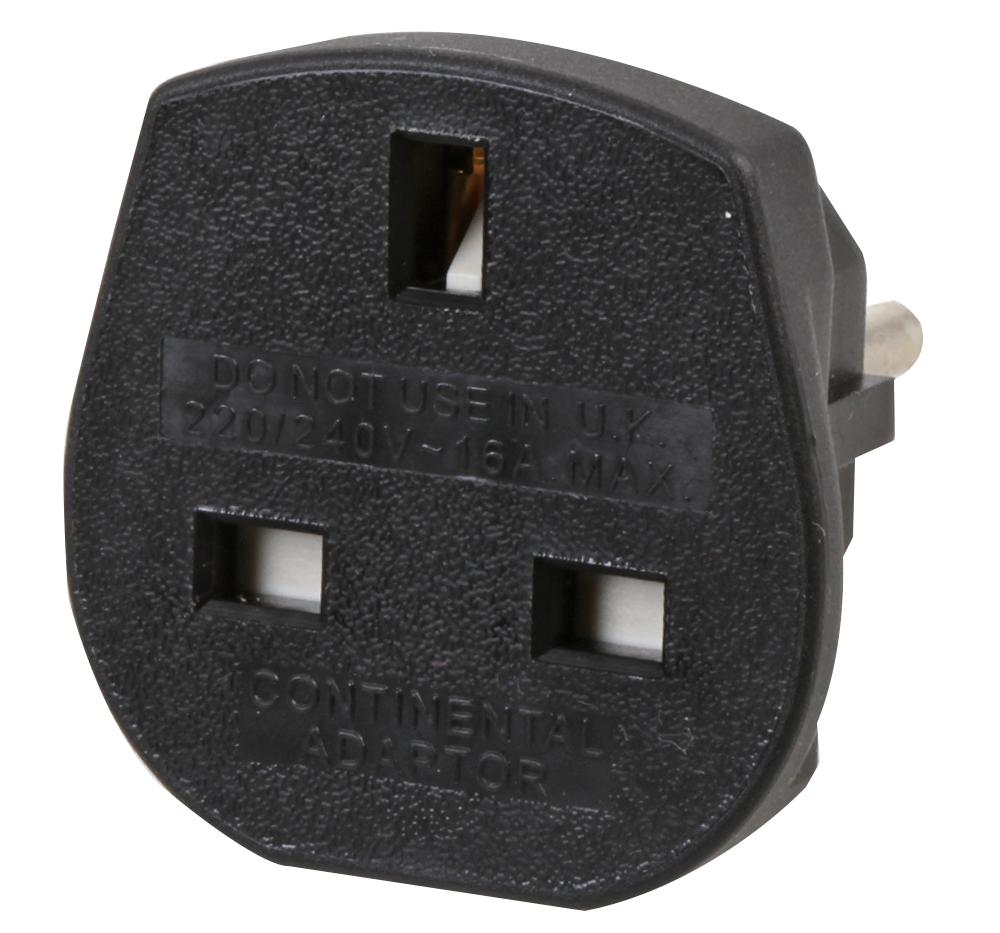 Powerconnections 9906-B-16 Uk To Schuko Black Travel Adapter 16Amp