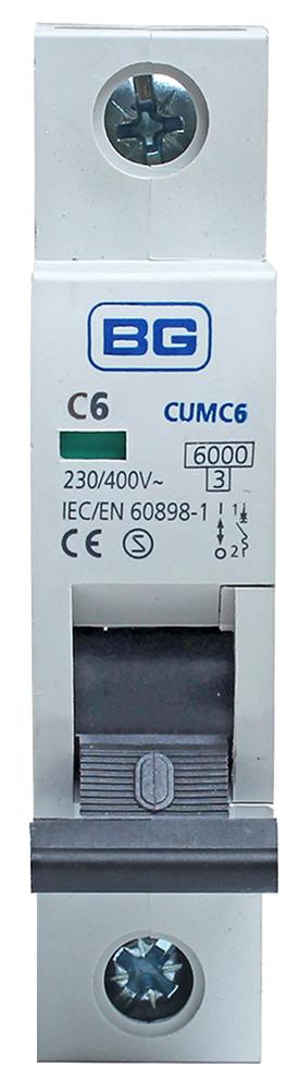 Bg Electrical Cumc6-01 6A Type C Mcb, Single Pole, 6Ka