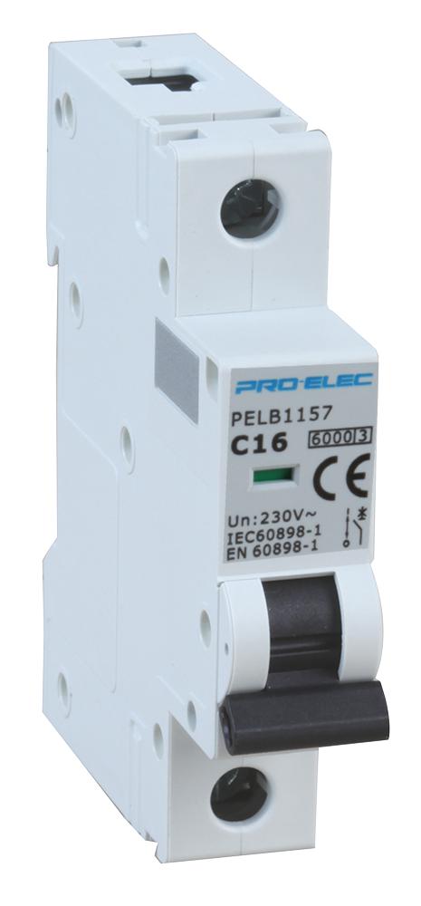 Pro Elec Pelb1157 Circuit Breaker, 1P, 16A, 415V, Din Rail