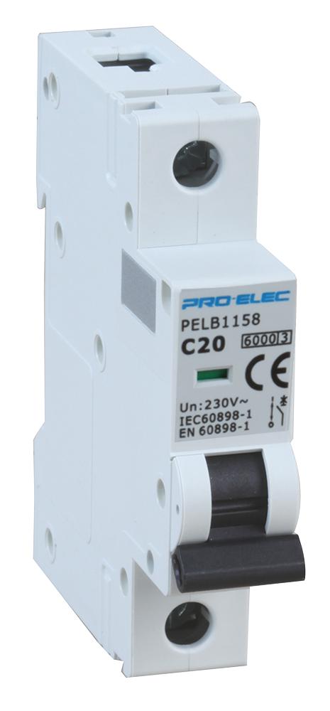 Pro Elec Pelb1158 Circuit Breaker, 1P, 20A, 415V, Din Rail