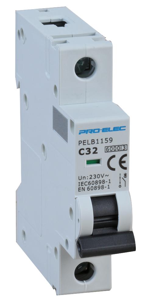 Pro Elec Pelb1159 Circuit Breaker, 1P, 32A, 415V, Din Rail