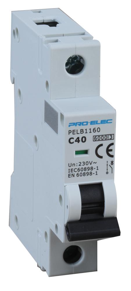 Pro Elec Pelb1160 Circuit Breaker, 1P, 40A, 415V, Din Rail