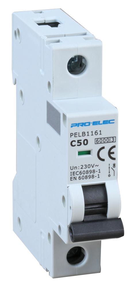 Pro Elec Pelb1161 Circuit Breaker, 1P, 50A, 415V, Din Rail