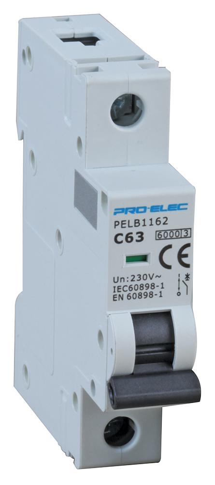 Pro Elec Pelb1162 Circuit Breaker, 1P, 63A, 415V, Din Rail