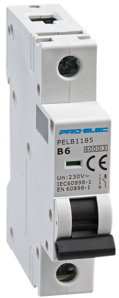 Pro Elec Pelb1185 Circuit Breaker, 1P, 6A, 415V, Din Rail