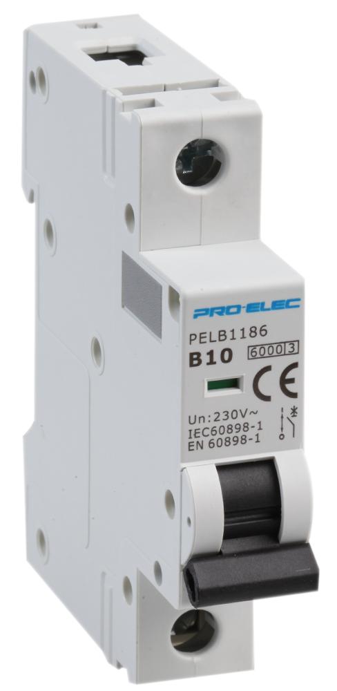 Pro Elec Pelb1186 Circuit Breaker, 1P, 10A, 415V, Din Rail