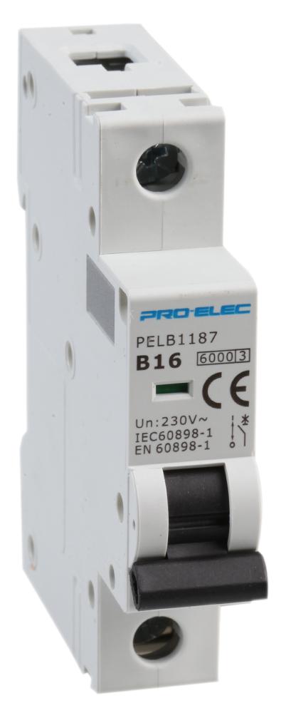 Pro Elec Pelb1187 Circuit Breaker, 1P, 16A, 415V, Din Rail