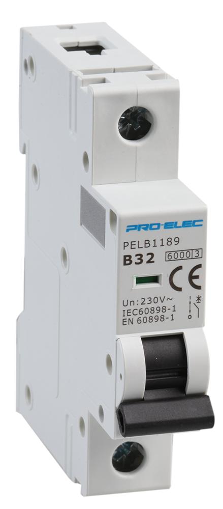 Pro Elec Pelb1189 Circuit Breaker, 1P, 32A, 415V, Din Rail