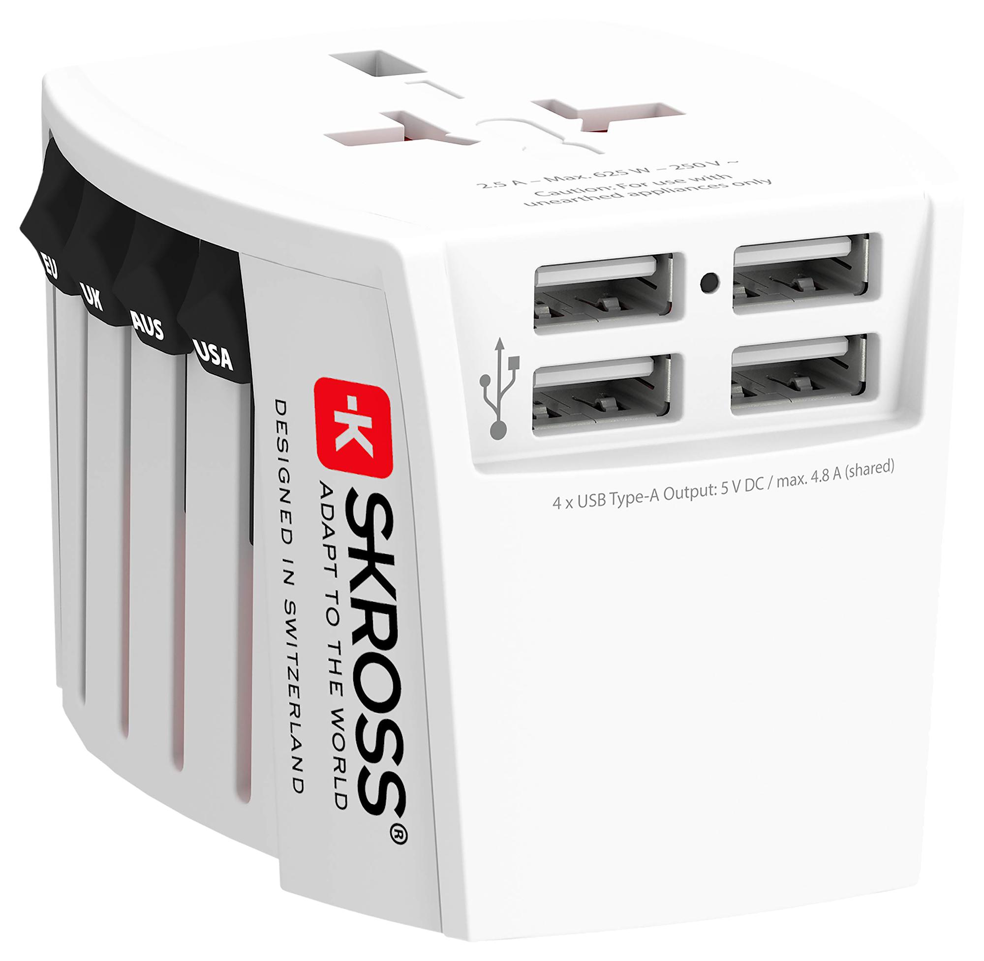 Skross 1.302961 Travel Adapter, Muv Usb, 2.5A/250V