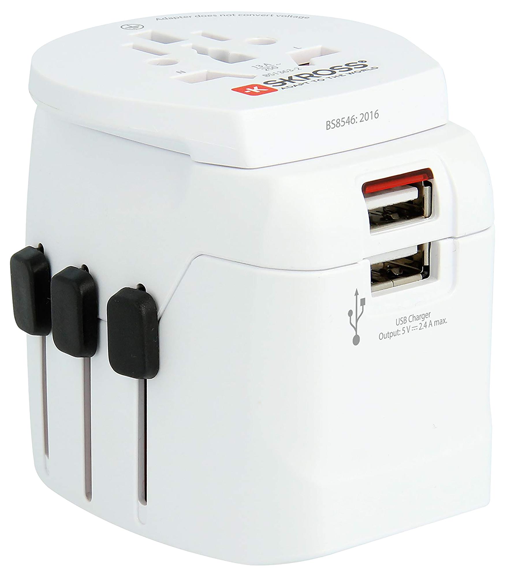 Skross 1.302470 Travel Adapter, Pro Light Usb, 6.3A/250V